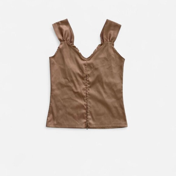 Vintage Tan satin lace cami top with V-neckline and beading and underwire detail - Picture 4 of 5